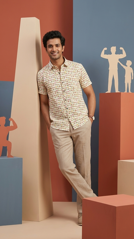 Kartikeya Jaipur Camel Print Cotton Shirt For Men