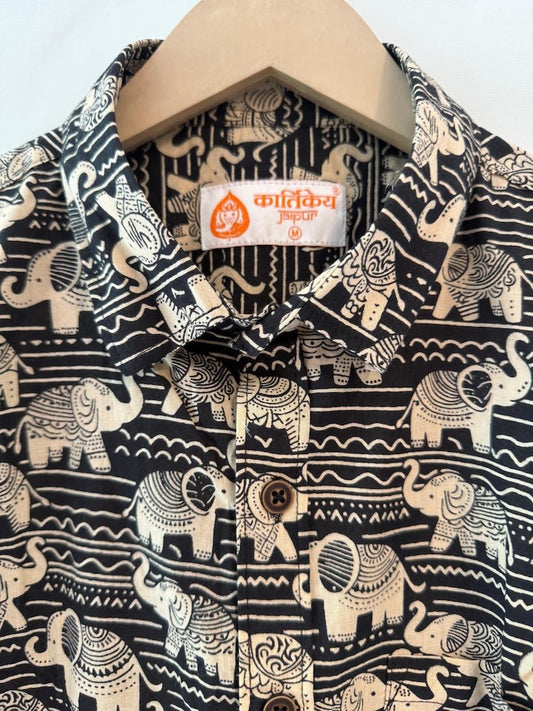 Traditional Elephant Print Sanganeri Cotton Shirt - Limited Edition