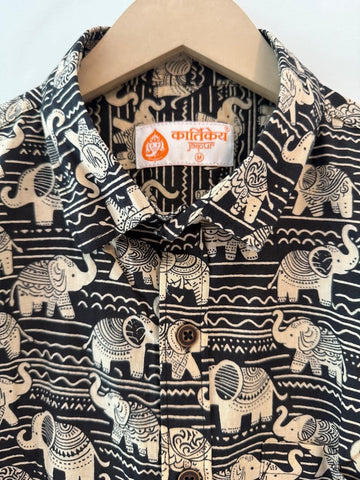 Traditional Elephant Print Sanganeri Cotton Shirt - Limited Edition