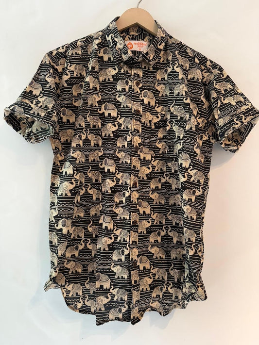 Traditional Elephant Print Sanganeri Cotton Shirt - Limited Edition