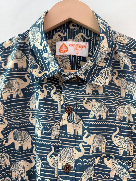 Traditional Elephant Print Sanganeri Cotton Shirt - Limited Edition