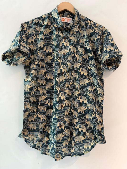 Traditional Elephant Print Sanganeri Cotton Shirt - Limited Edition