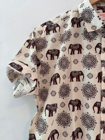 Traditional Elephant Print Sanganeri Cotton Shirt - Limited Edition