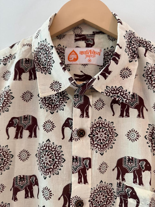 Traditional Elephant Print Sanganeri Cotton Shirt - Limited Edition