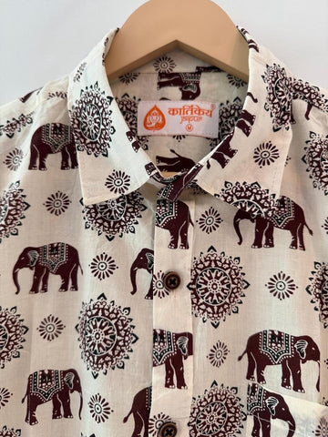 Traditional Elephant Print Sanganeri Cotton Shirt - Limited Edition