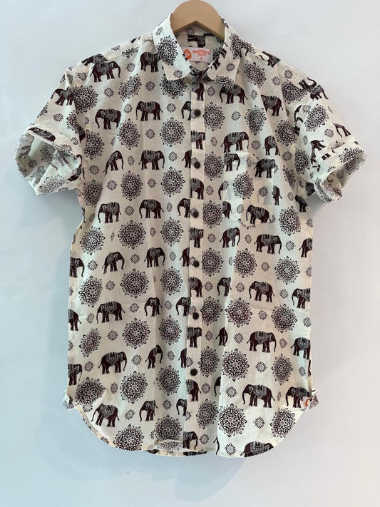 Traditional Elephant Print Sanganeri Cotton Shirt - Limited Edition