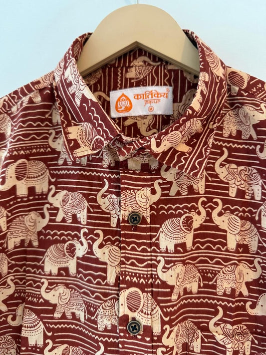 Traditional Elephant Print Sanganeri Cotton Shirt - Limited Edition