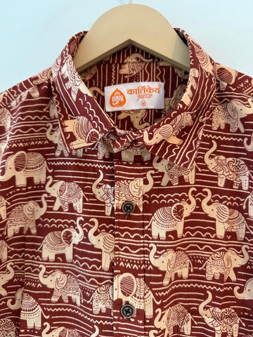 Traditional Elephant Print Sanganeri Cotton Shirt - Limited Edition