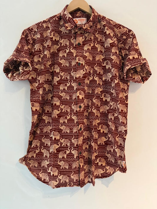Traditional Elephant Print Sanganeri Cotton Shirt - Limited Edition