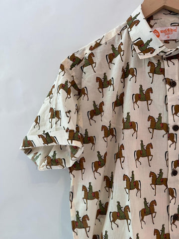 Marwari Horse Print Vintage Premium Cotton Shirt By Kartikeya Jaipur