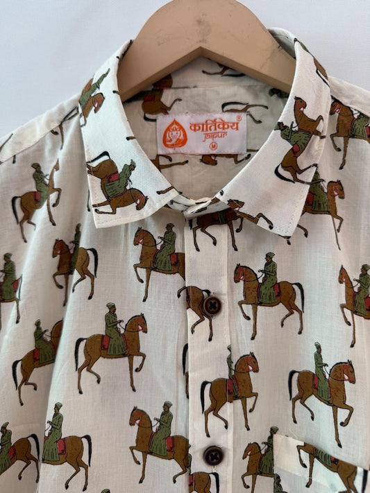 Marwari Horse Print Vintage Premium Cotton Shirt By Kartikeya Jaipur