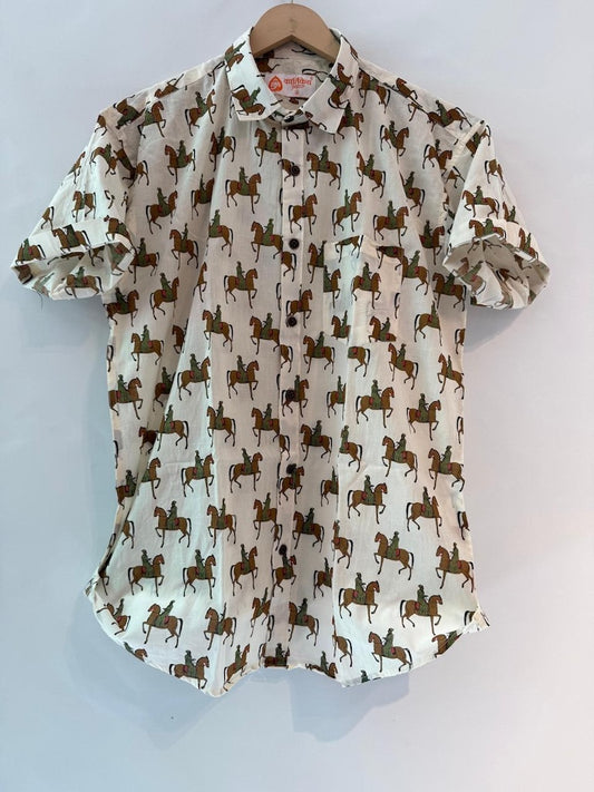 Marwari Horse Print Vintage Premium Cotton Shirt By Kartikeya Jaipur