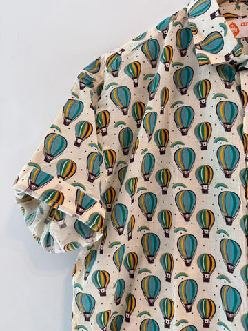 Hot Air Balloon Print Cotton Shirt For Men