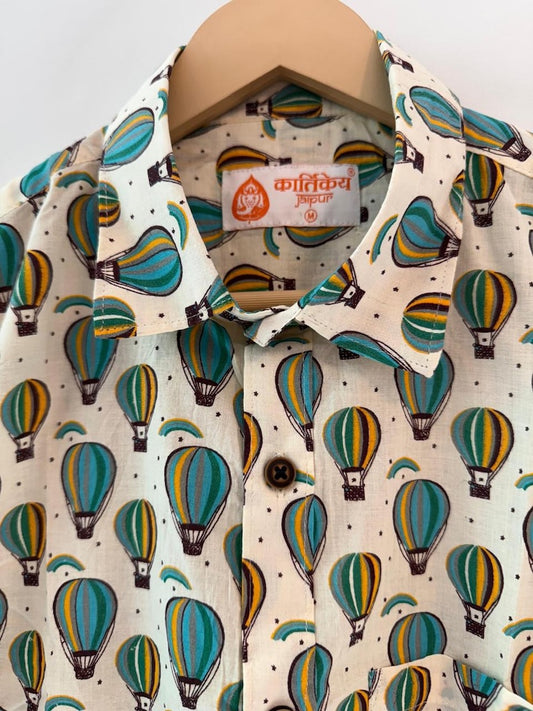 Hot Air Balloon Print Cotton Shirt For Men