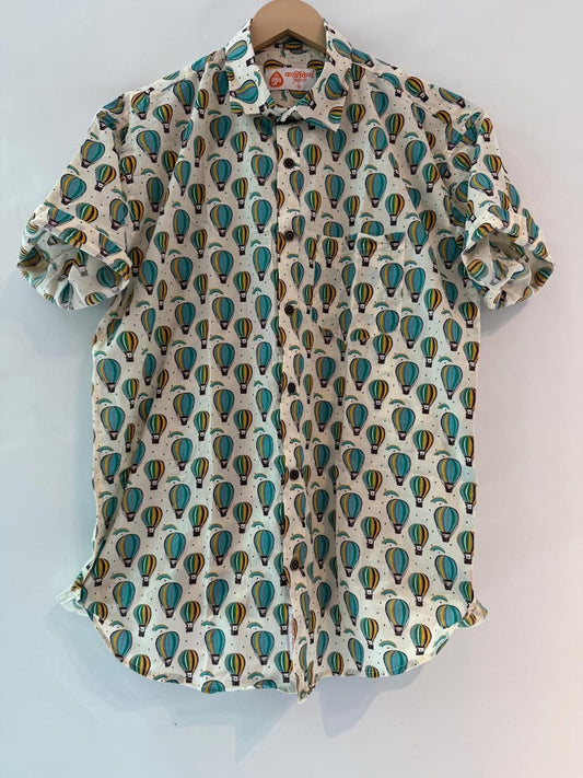 Hot Air Balloon Print Cotton Shirt For Men