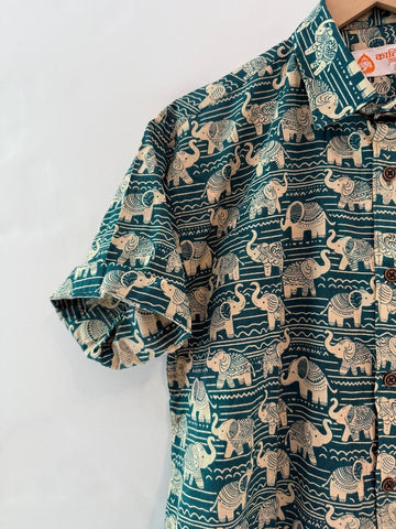 Traditional Elephant Print Sanganeri Cotton Shirt - Limited Edition