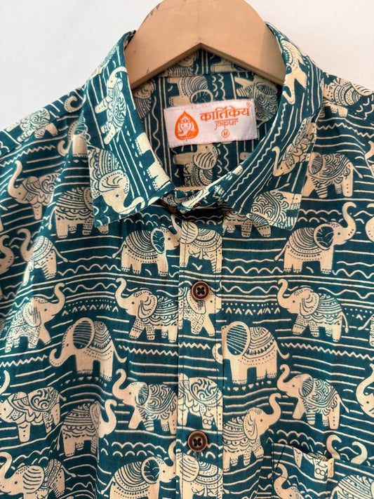 Traditional Elephant Print Sanganeri Cotton Shirt - Limited Edition