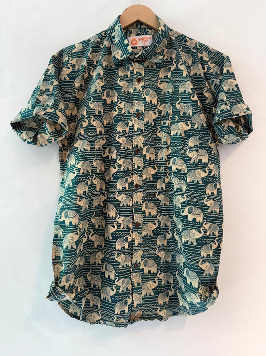 Traditional Elephant Print Sanganeri Cotton Shirt - Limited Edition