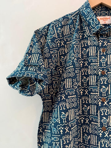 Tribal Print Cotton Half Shirt For Men