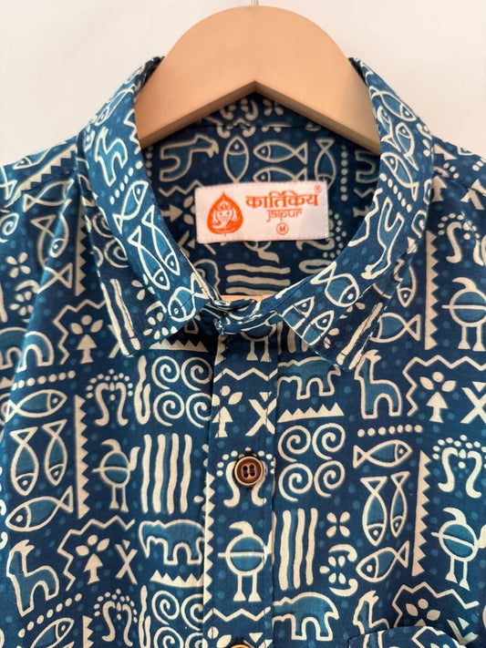 Tribal Print Cotton Half Shirt For Men