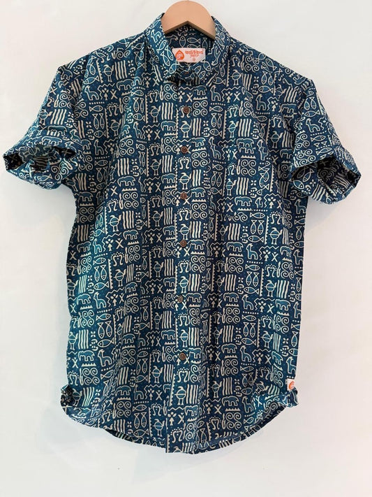 Tribal Print Cotton Half Shirt For Men