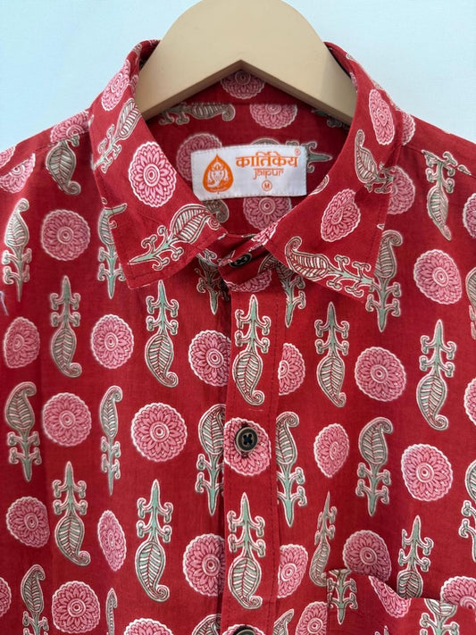 Classic Floral Print Cotton Shirt For Men