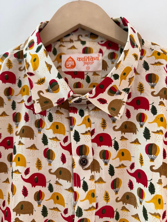 Quirky Print Sanganeri Cotton Shirt for Men