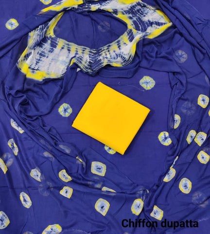Handblock Printed Cotton Suits  With Chiffon Dupatta