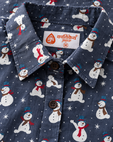 Christmas Print Full Sleeve Cotton Shirt for Womens