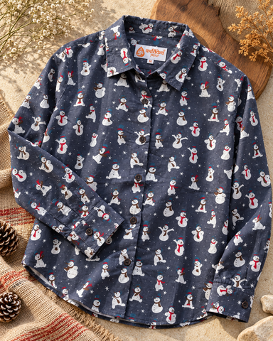 Christmas Print Full Sleeve Cotton Shirt for Womens
