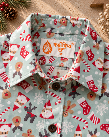 Christmas Print Full Sleeve Cotton Shirt for Womens