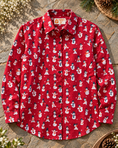 Christmas Print Full Sleeve Cotton Shirt for Womens