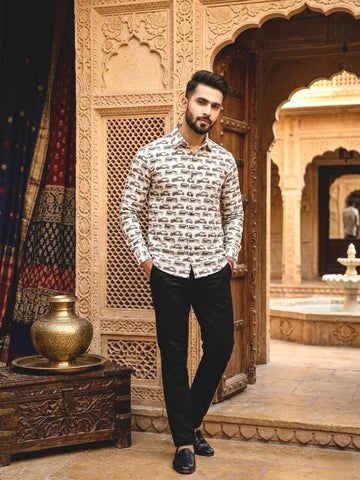 Classic Jeep Print Relaxed Fit Vintage Shirt for Men