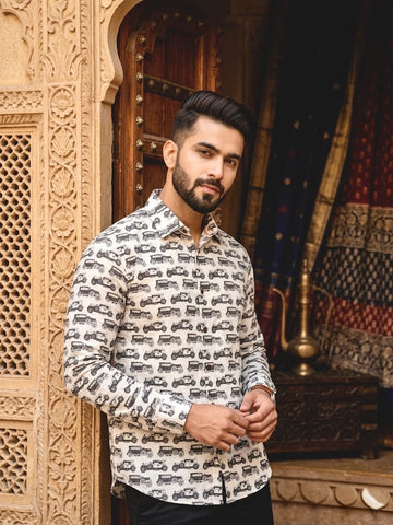 Classic Jeep Print Relaxed Fit Vintage Shirt for Men