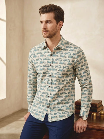 Classic Jeep Print Relaxed Fit Vintage Shirt for Men