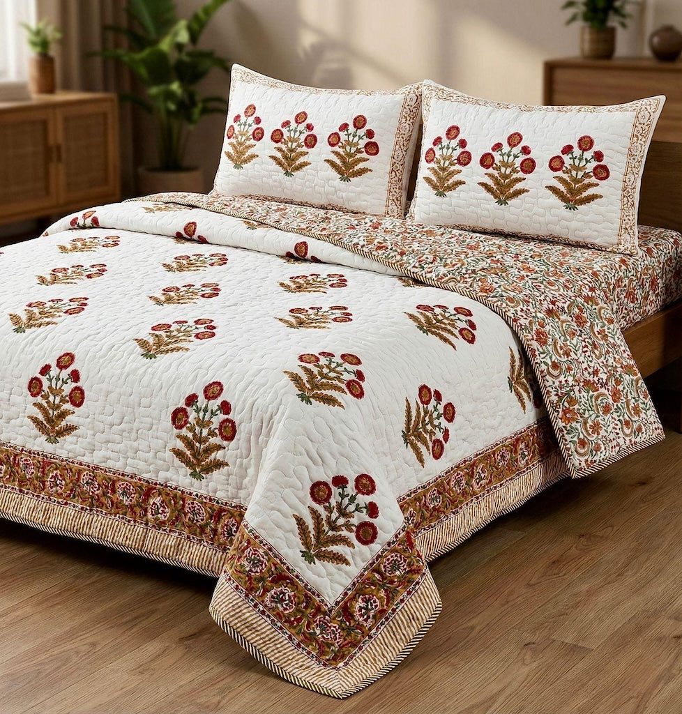Block Printed Reversible Quilted Comforter