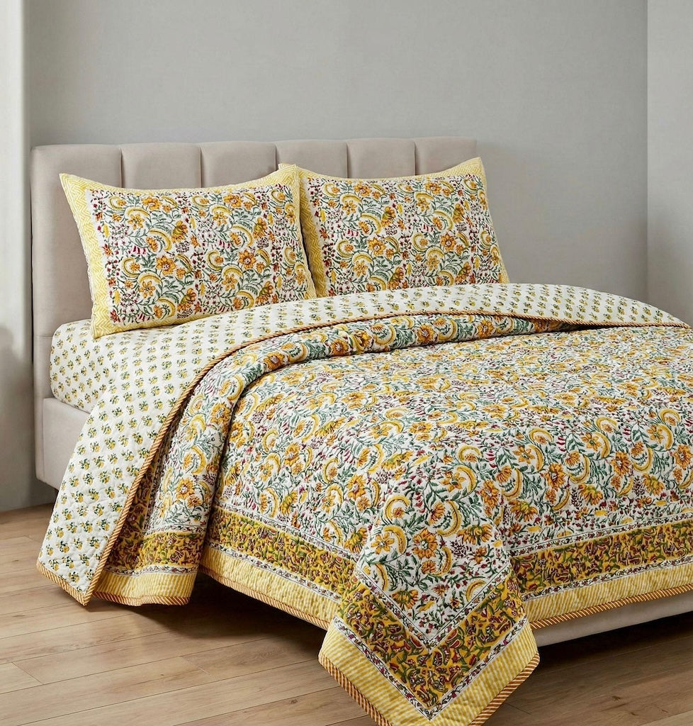 Block Printed Reversible Quilted Comforter