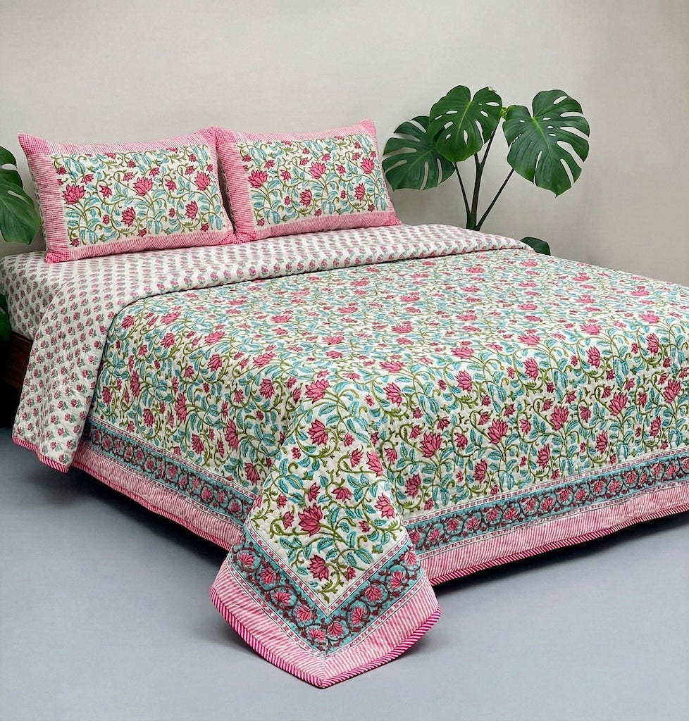 Block Printed Reversible Quilted Comforter