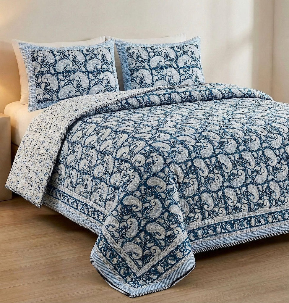 Block Printed Reversible Quilted Comforter
