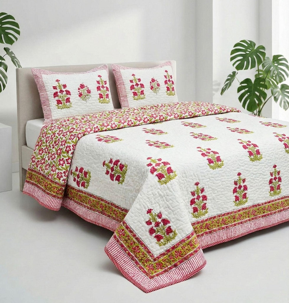 Block Printed Reversible Quilted Comforter