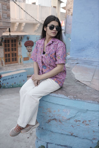 Oversized Bandhej Print Cuban Shirt For Womens