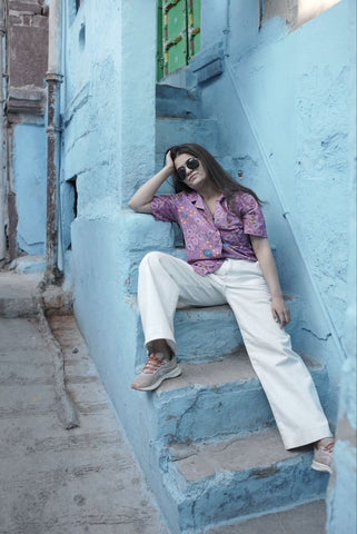 Oversized Bandhej Print Cuban Shirt For Womens