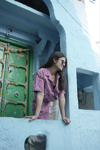 Oversized Bandhej Print Cuban Shirt For Womens
