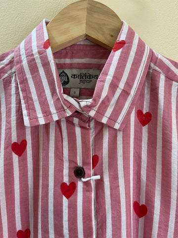 Women Conversational Striped Cotton Causal Shirt ( Dark Pink )