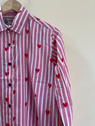 Women Conversational Striped Cotton Causal Shirt ( Dark Pink )