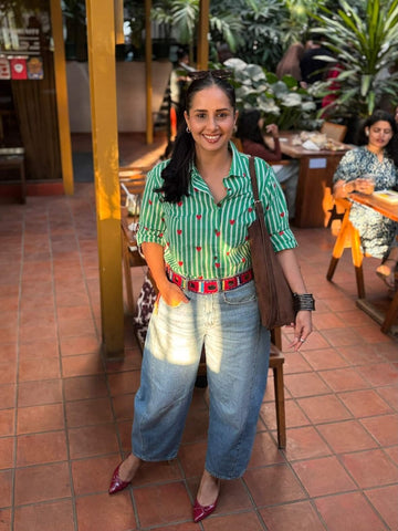 Women Conversational Striped Cotton Causal Shirt