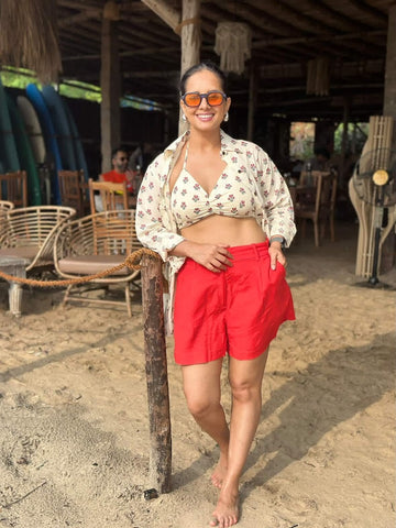 Floral Print Shirt & Bralette Combo Set