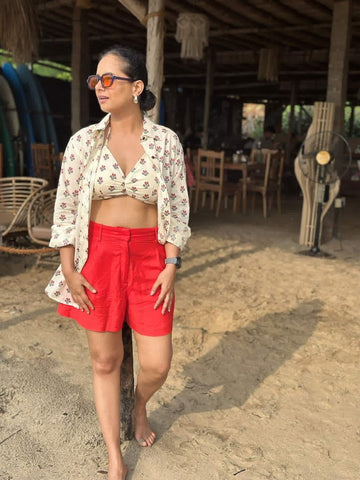 Floral Print Shirt & Bralette Combo Set