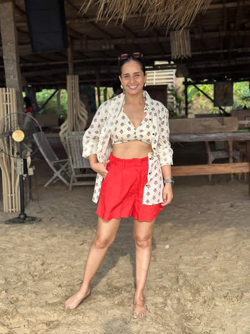 Floral Print Shirt & Bralette Combo Set