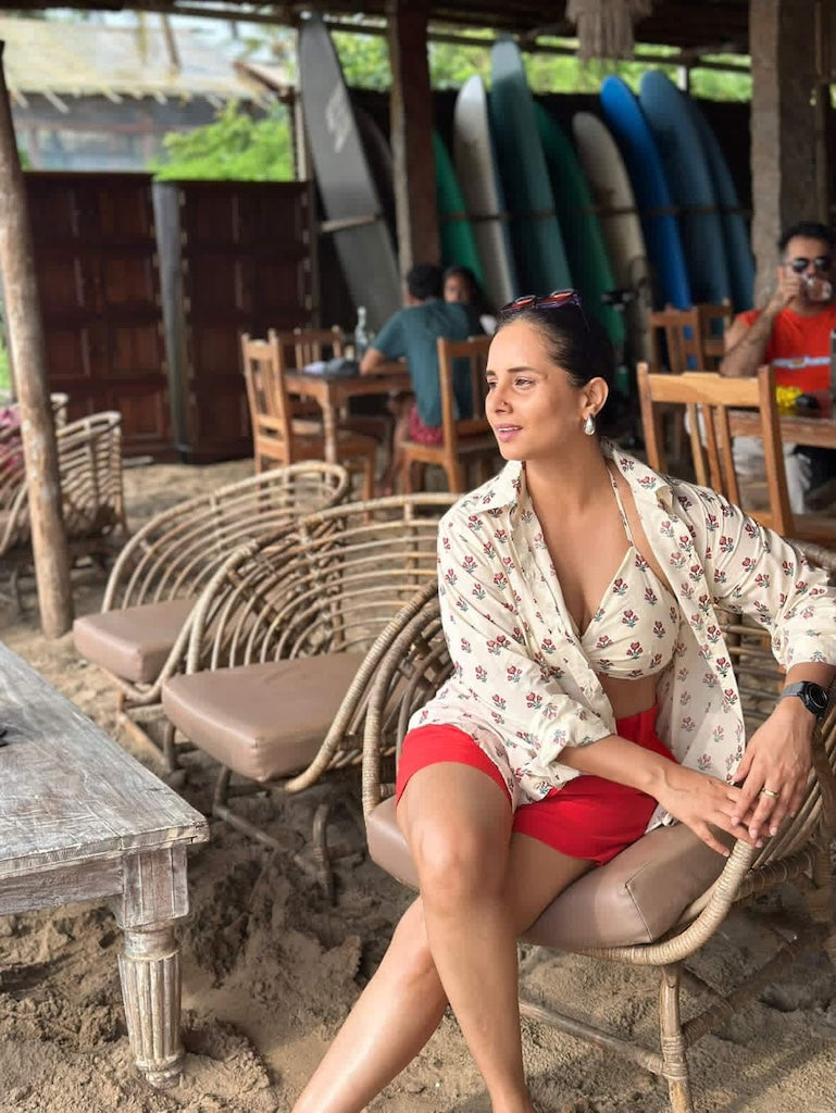 Floral Print Shirt & Bralette Combo Set